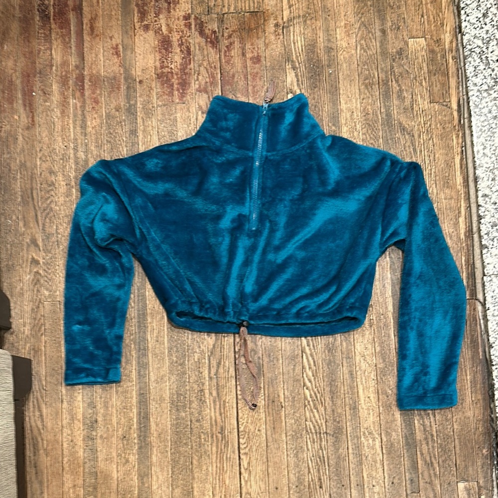 Urban Outfitters Blue Fleece Crop-Top Drawstring Sweatshirt